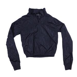 Pretty LIttle Thing black quarter zip windbreaker nylon jacket cropped sz 2